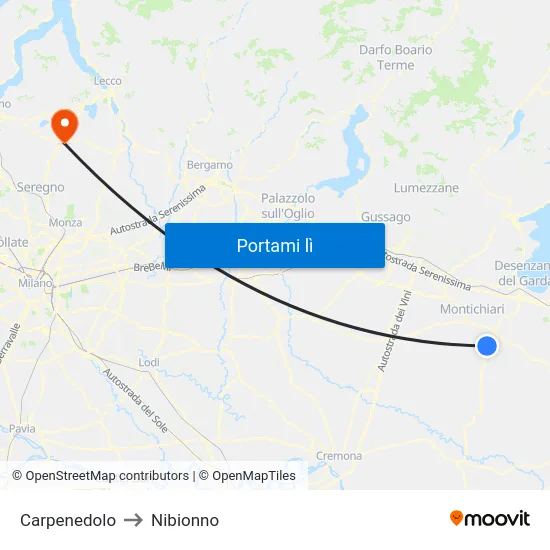 Carpenedolo to Nibionno map