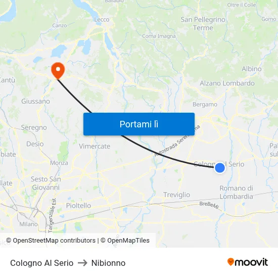 Cologno Al Serio to Nibionno map
