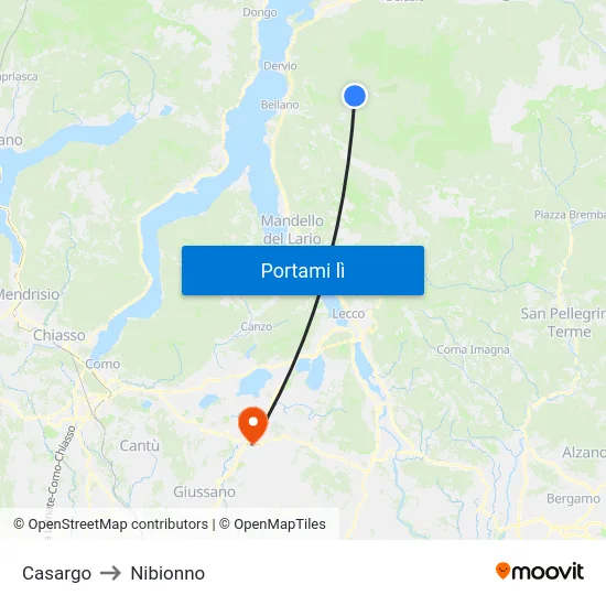 Casargo to Nibionno map