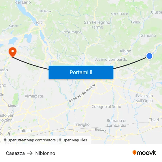 Casazza to Nibionno map