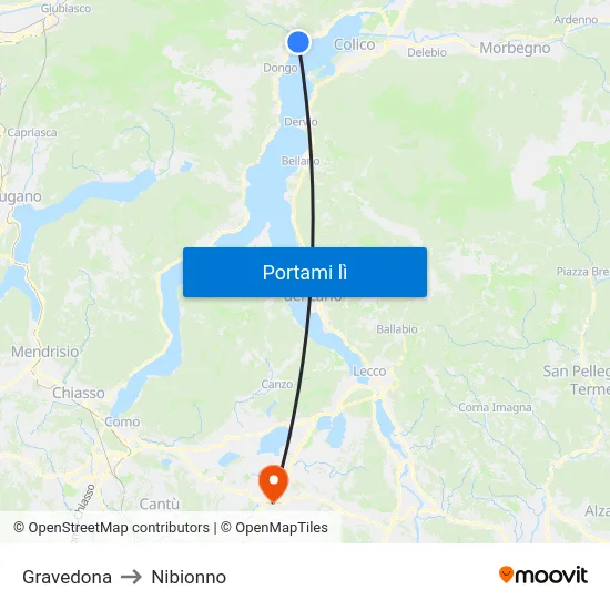 Gravedona to Nibionno map