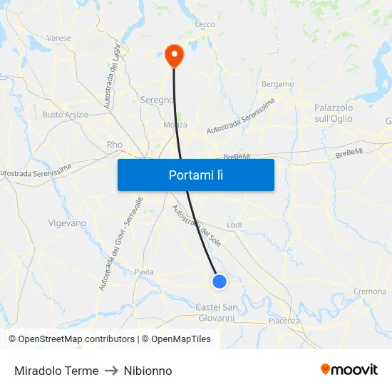 Miradolo Terme to Nibionno map