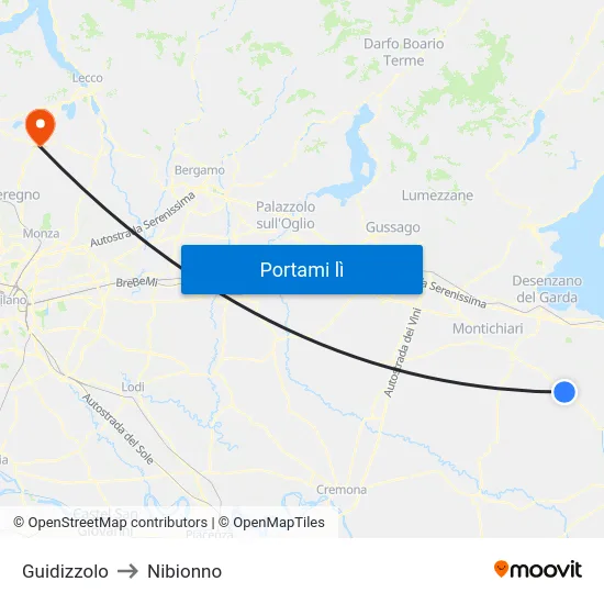 Guidizzolo to Nibionno map