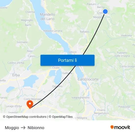 Moggio to Nibionno map