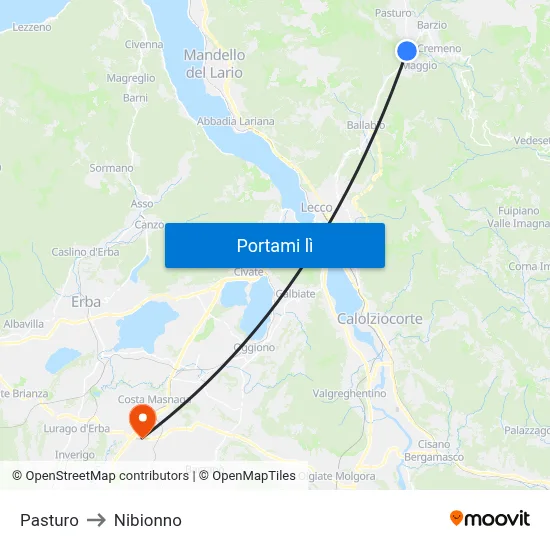 Pasturo to Nibionno map