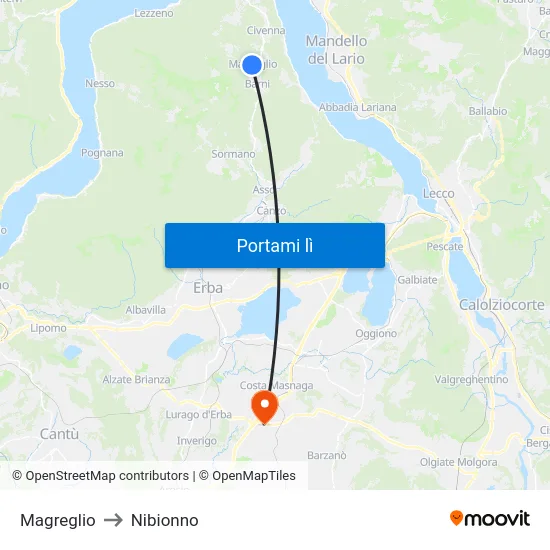 Magreglio to Nibionno map
