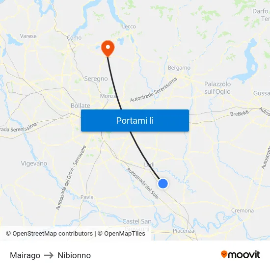 Mairago to Nibionno map