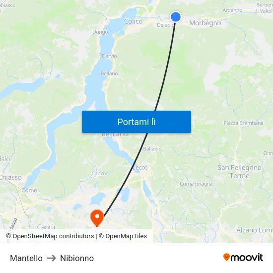 Mantello to Nibionno map