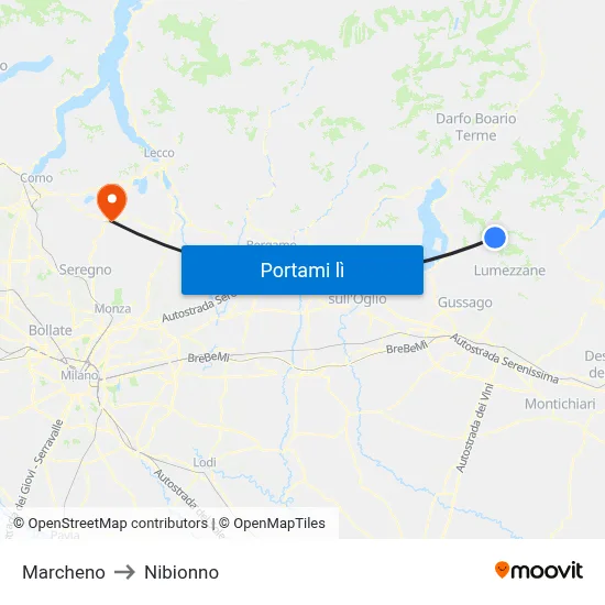 Marcheno to Nibionno map