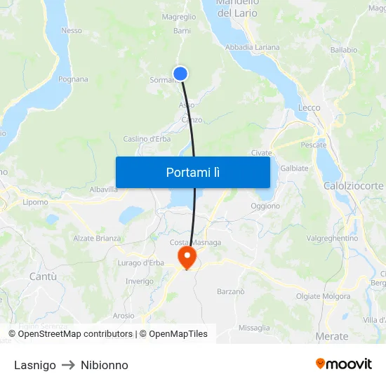 Lasnigo to Nibionno map
