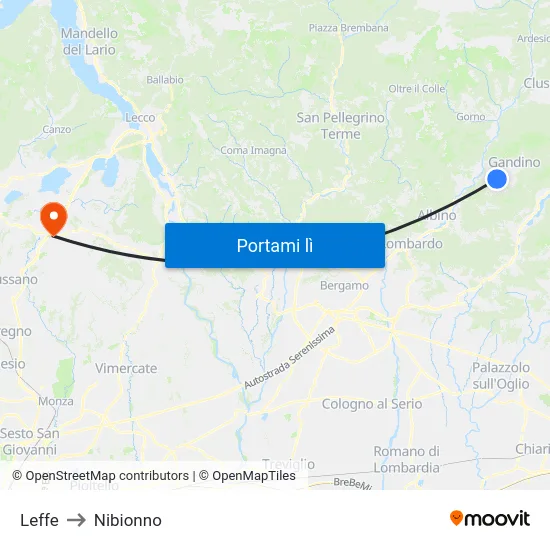 Leffe to Nibionno map