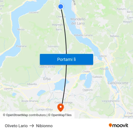 Oliveto Lario to Nibionno map