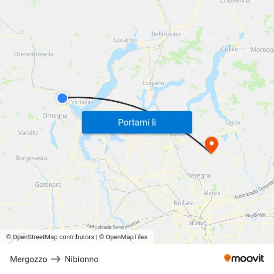 Mergozzo to Nibionno map
