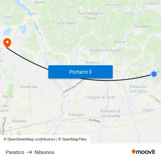 Paratico to Nibionno map