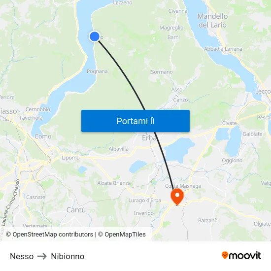 Nesso to Nibionno map