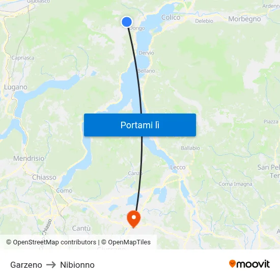 Garzeno to Nibionno map