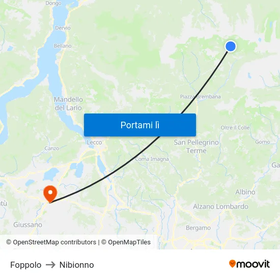 Foppolo to Nibionno map