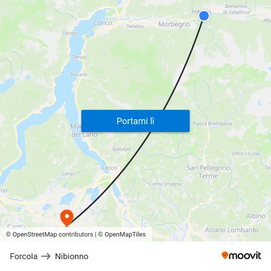 Forcola to Nibionno map