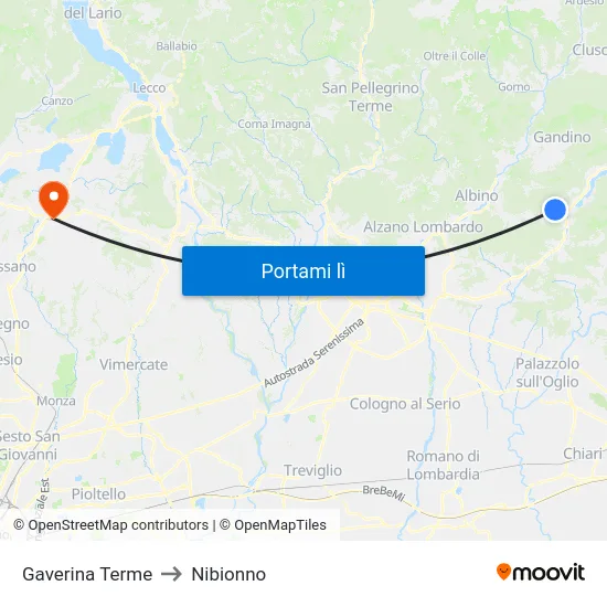 Gaverina Terme to Nibionno map