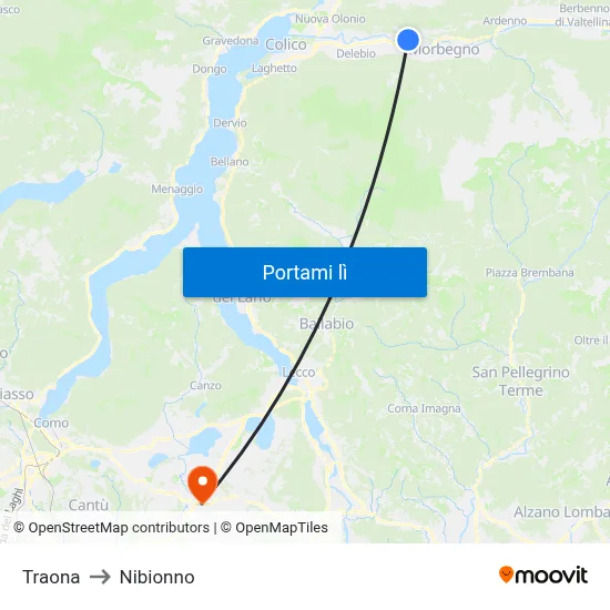Traona to Nibionno map