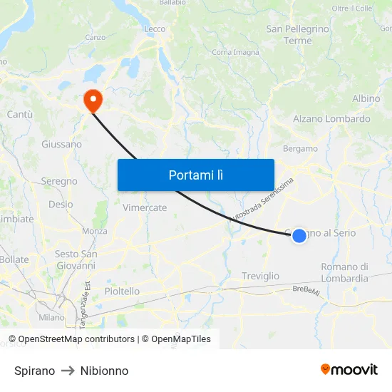 Spirano to Nibionno map