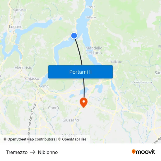 Tremezzo to Nibionno map
