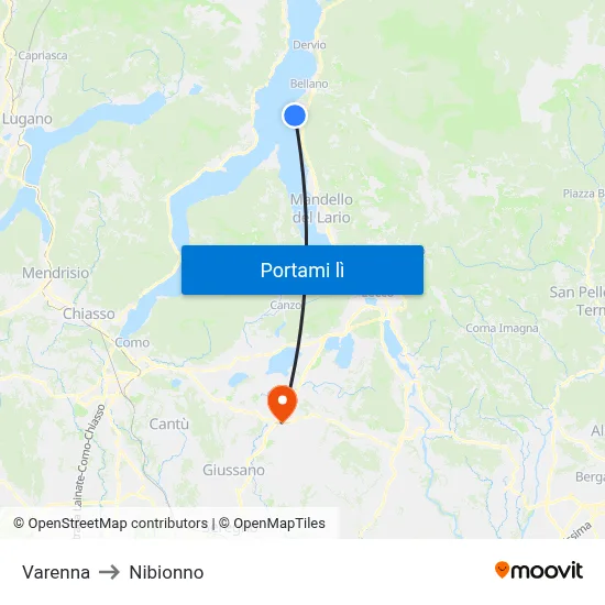 Varenna to Nibionno map