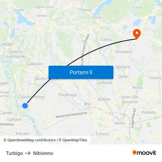 Turbigo to Nibionno map