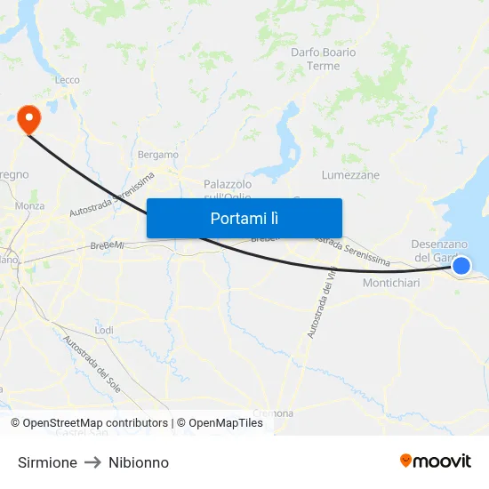 Sirmione to Nibionno map