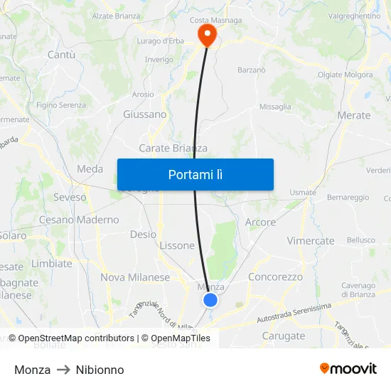 Monza to Nibionno map