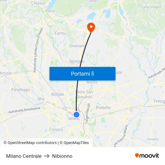 Milano Centrale to Nibionno map