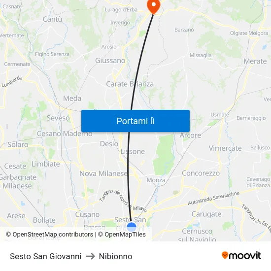 Sesto San Giovanni to Nibionno map