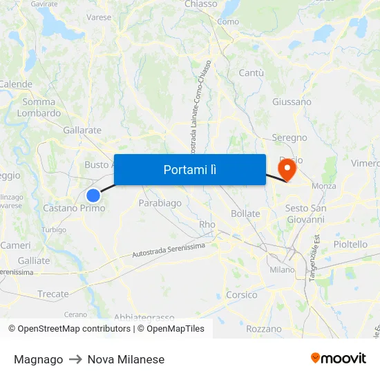 Magnago to Nova Milanese map