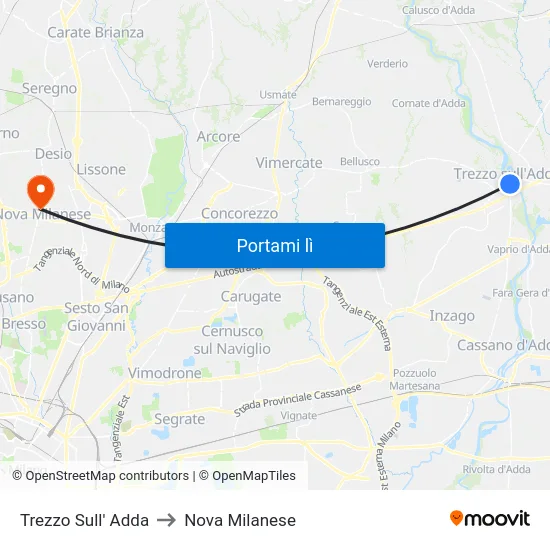Trezzo Sull' Adda to Nova Milanese map