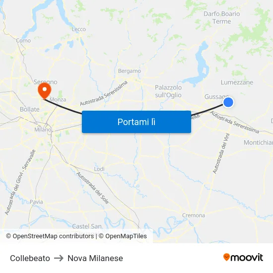 Collebeato to Nova Milanese map