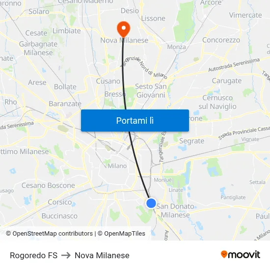 Rogoredo FS to Nova Milanese map