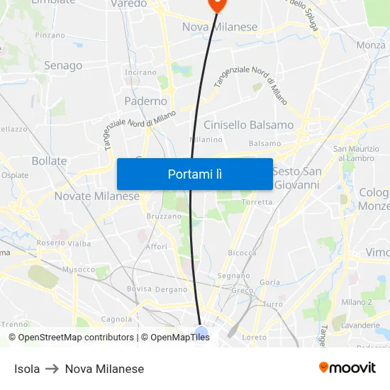 Isola to Nova Milanese map