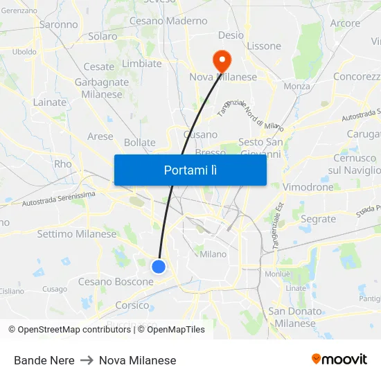 Bande Nere to Nova Milanese map