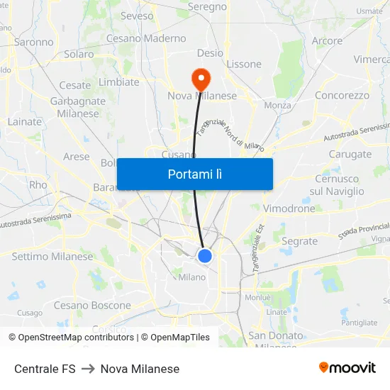 Centrale FS to Nova Milanese map