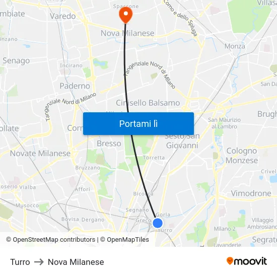 Turro to Nova Milanese map