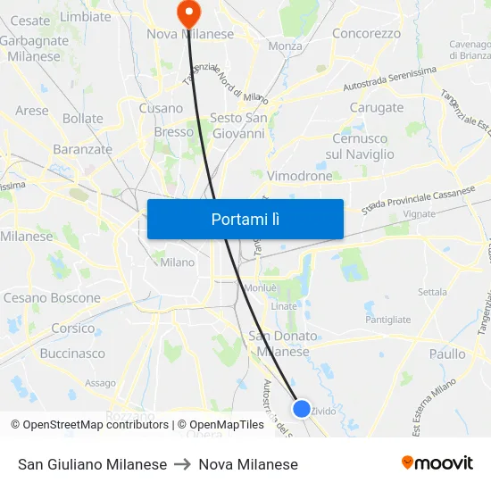San Giuliano Milanese to Nova Milanese map