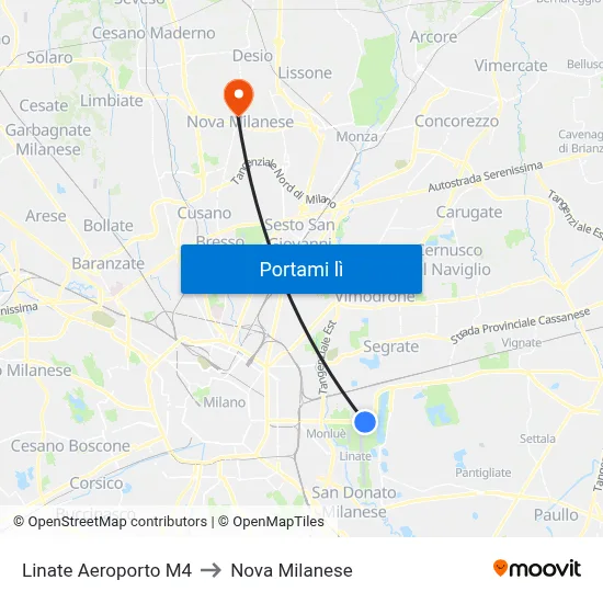 Linate Aeroporto M4 to Nova Milanese map