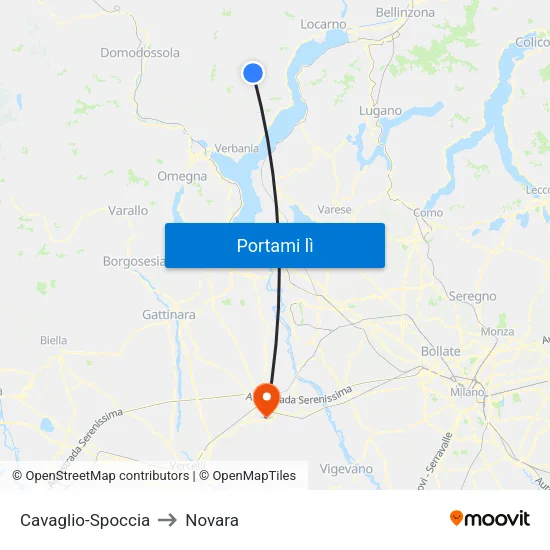 Cavaglio-Spoccia to Novara map