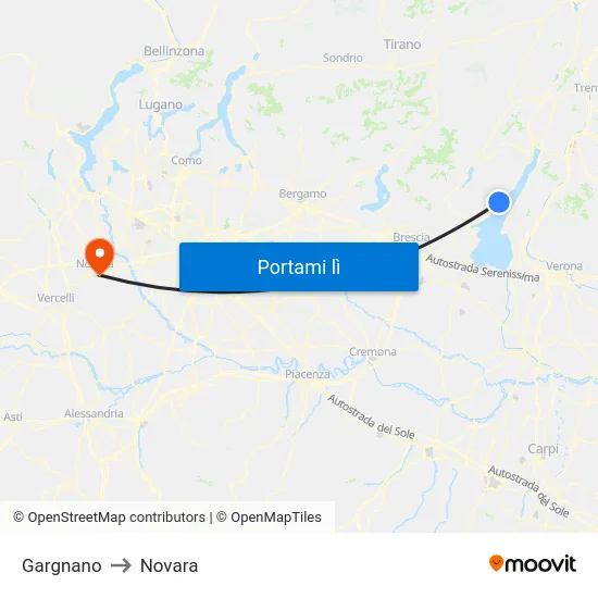 Gargnano to Novara map