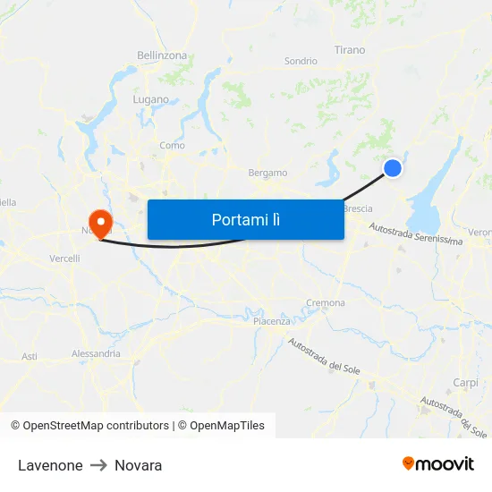 Lavenone to Novara map
