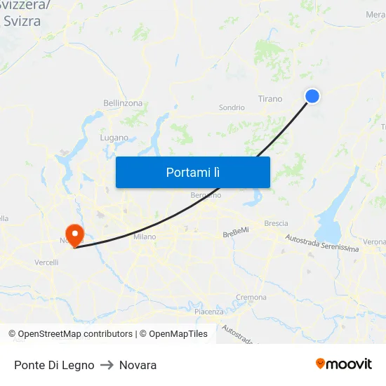 Ponte Di Legno to Novara map