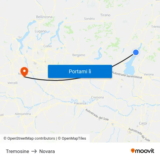 Tremosine to Novara map