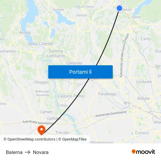Balerna to Novara map