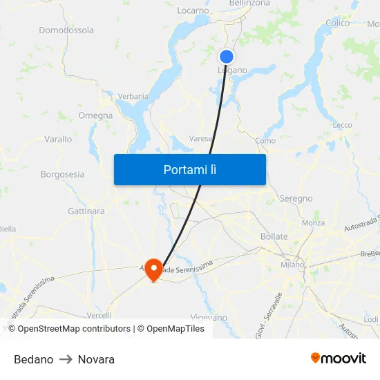 Bedano to Novara map