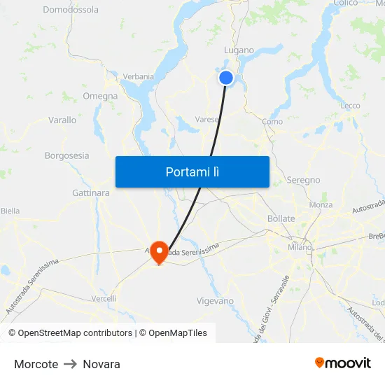 Morcote to Novara map